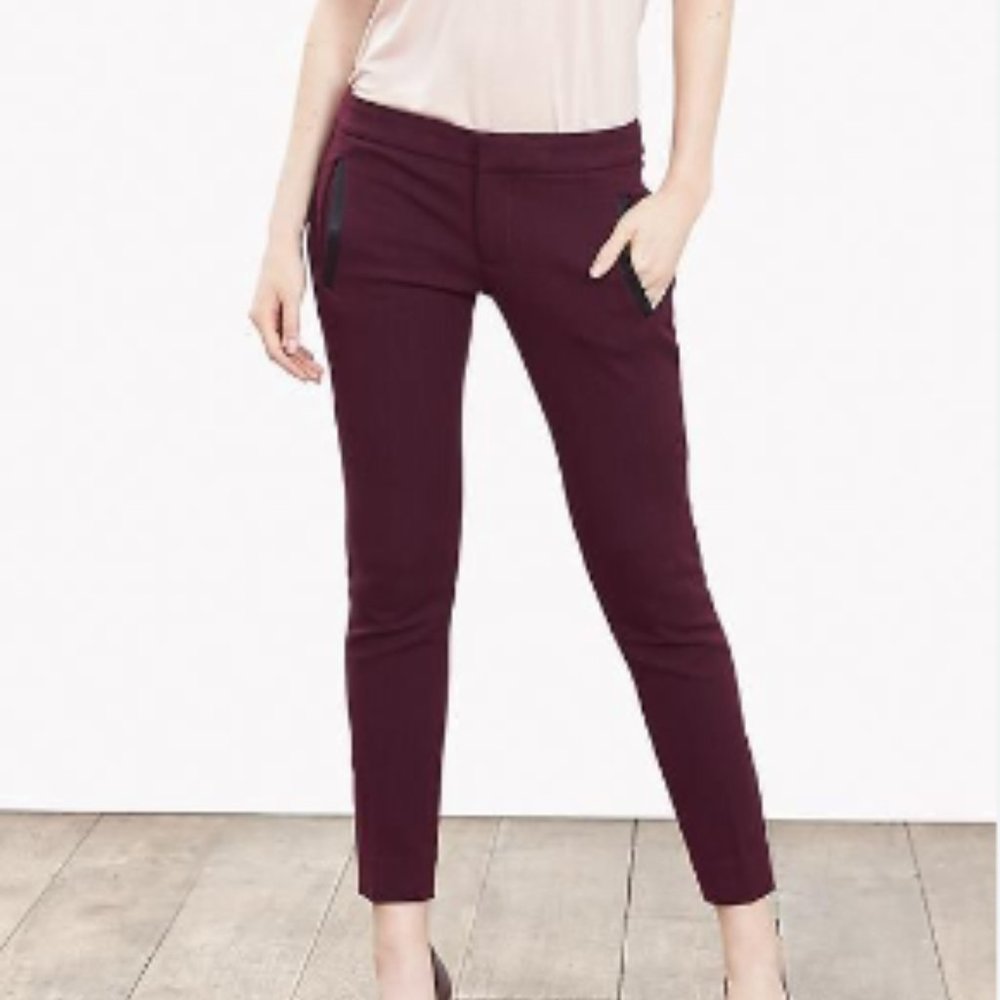 Banana Republic Sloan Fit Faux Leather Trim Ankle Pant Burgundy - Size 2